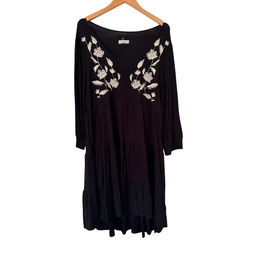 Chic Cupio Black Dress with Elegant White & Cream Embroidery - Women's XL - Picture 2 of 8
